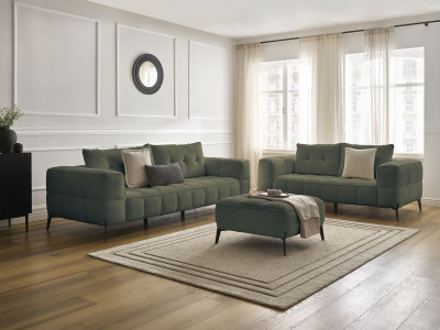 Ensemble canapé droit fixe 3 + 2 places ANIS tissu bouclette avec pouf