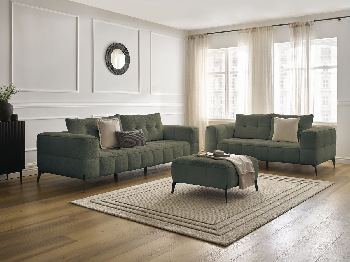 Ensemble canapé droit 3 + 2 places ANIS bouclette avec pouf vert