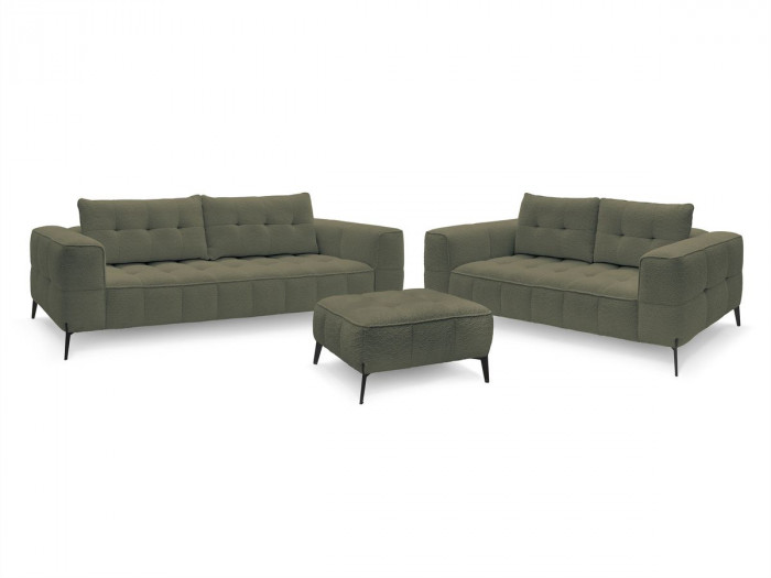 Ensemble canapé droit fixe 3 + 2 places ANIS tissu bouclette avec pouf