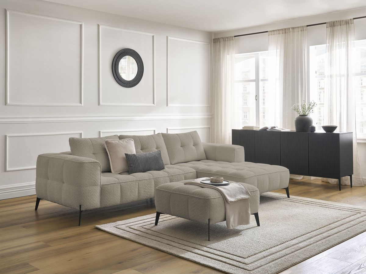 Canapé d'angle ANIS bouclette avec pouf taupe