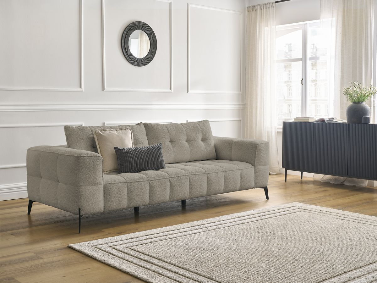 Canapé droit 3 places ANIS bouclette taupe