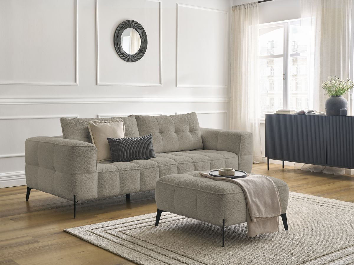 Canapé droit 3 places ANIS bouclette avec pouf taupe