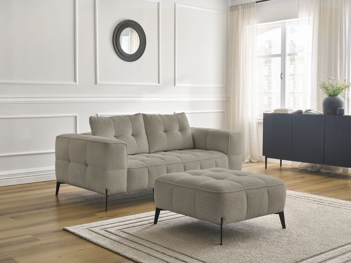 Canapé droit 2 places ANIS bouclette avec pouf taupe — vue 6