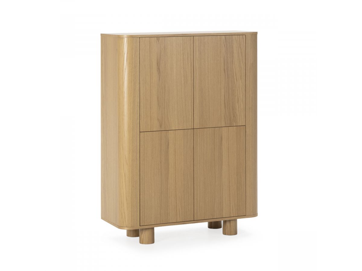 MALO 4-deurs hoog dressoir 100 cm massief eiken fineer