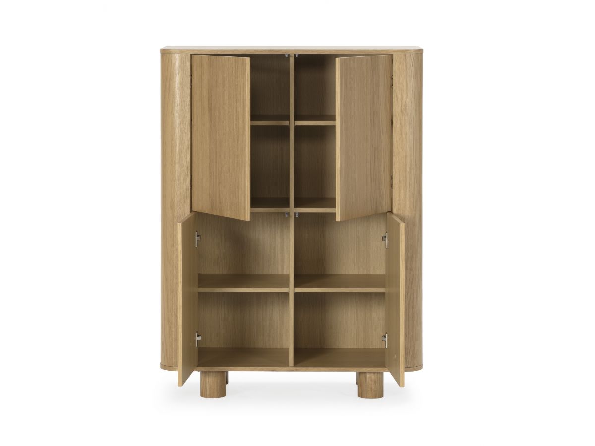 MALO 4-deurs hoog dressoir 100 cm massief eiken fineer