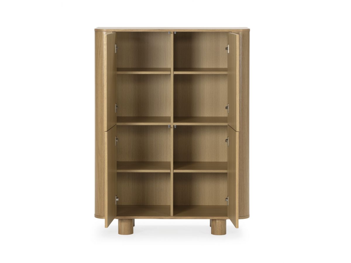 MALO 4-deurs hoog dressoir 100 cm massief eiken fineer
