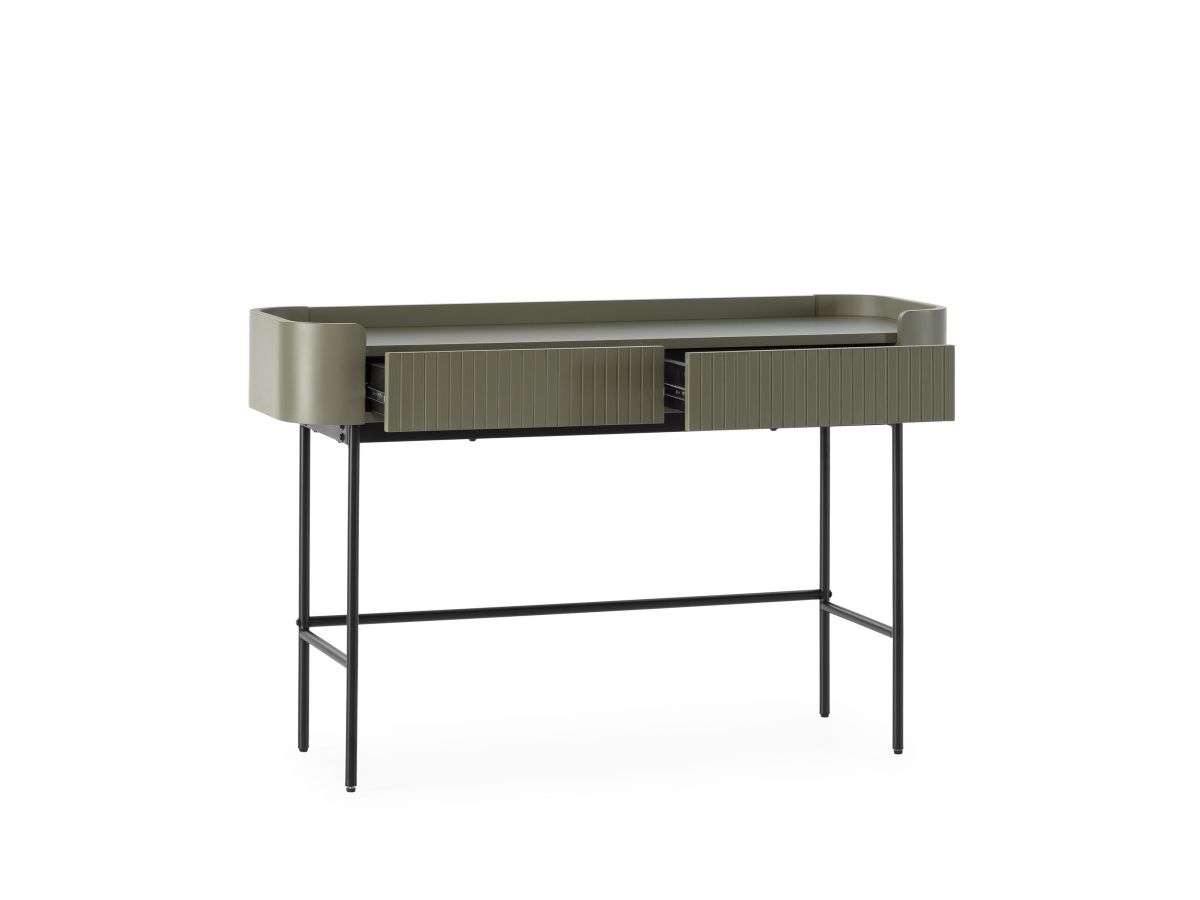 Console 2 tiroirs 120 cm JAY effet tasseaux vert — vue 6