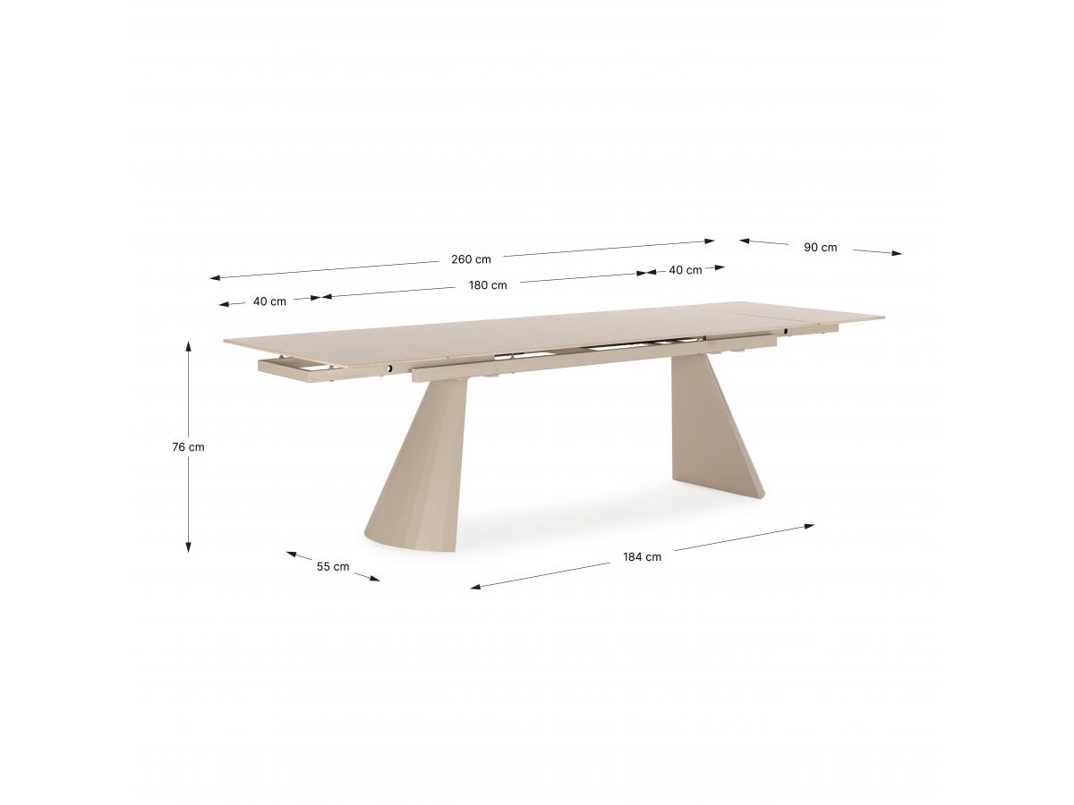 ROMEO uitschuifbare eettafel 180 tot 260 cm met travertin effect stenen blad