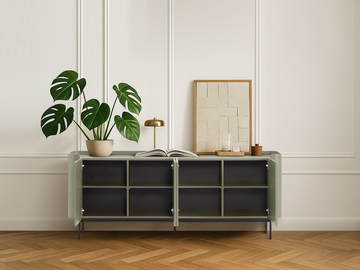Buffet 4 portes 200 cm JAY effet tasseaux vert — vue 5