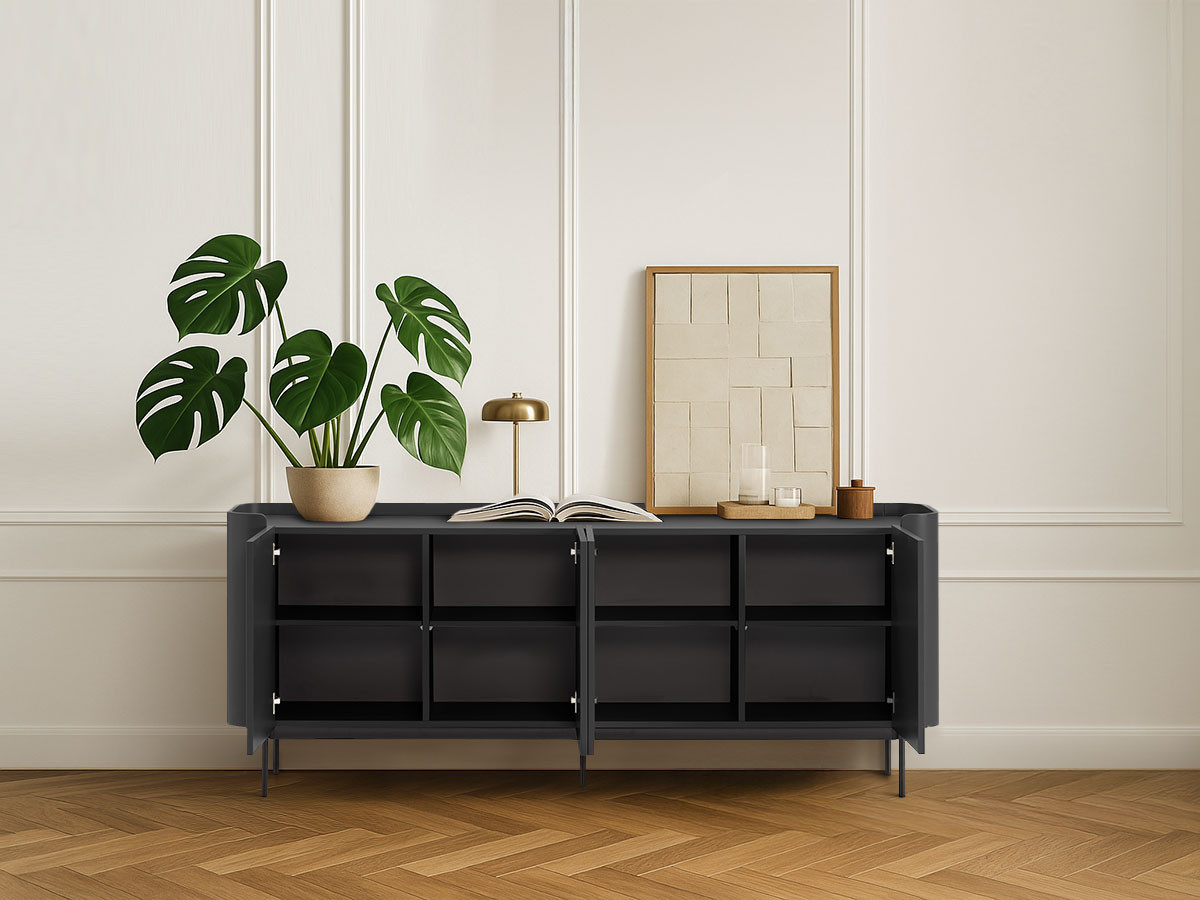 Buffet 4 portes 200 cm JAY effet tasseaux noir — vue 5