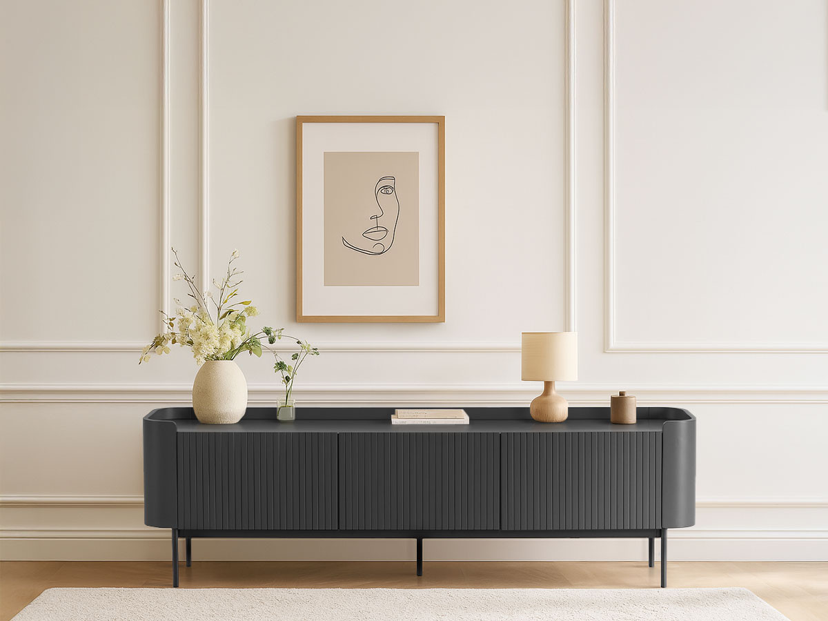 Meuble TV 4 portes 180 cm JAY effet tasseaux