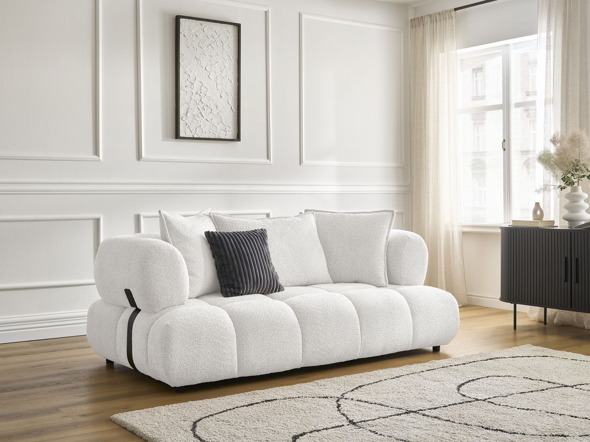 Canapé droit 2 places ALYA bouclette blanc