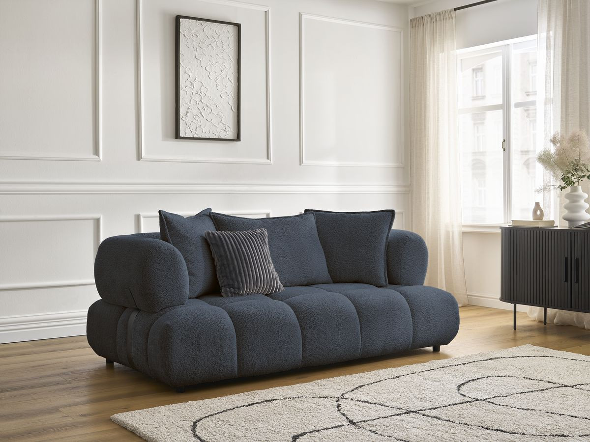 Canapé droit 2 places ALYA bouclette bleu foncé