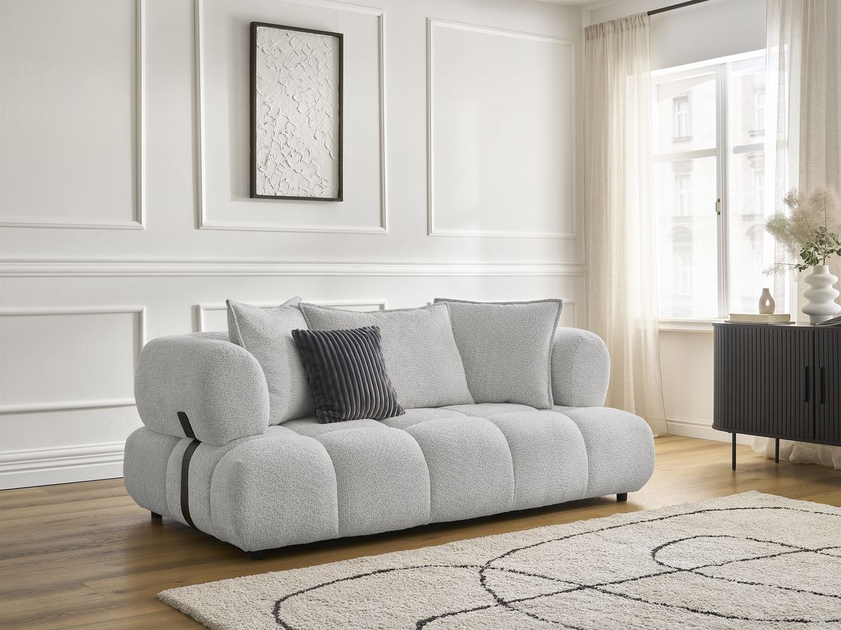 Canapé droit 2 places ALYA bouclette gris clair