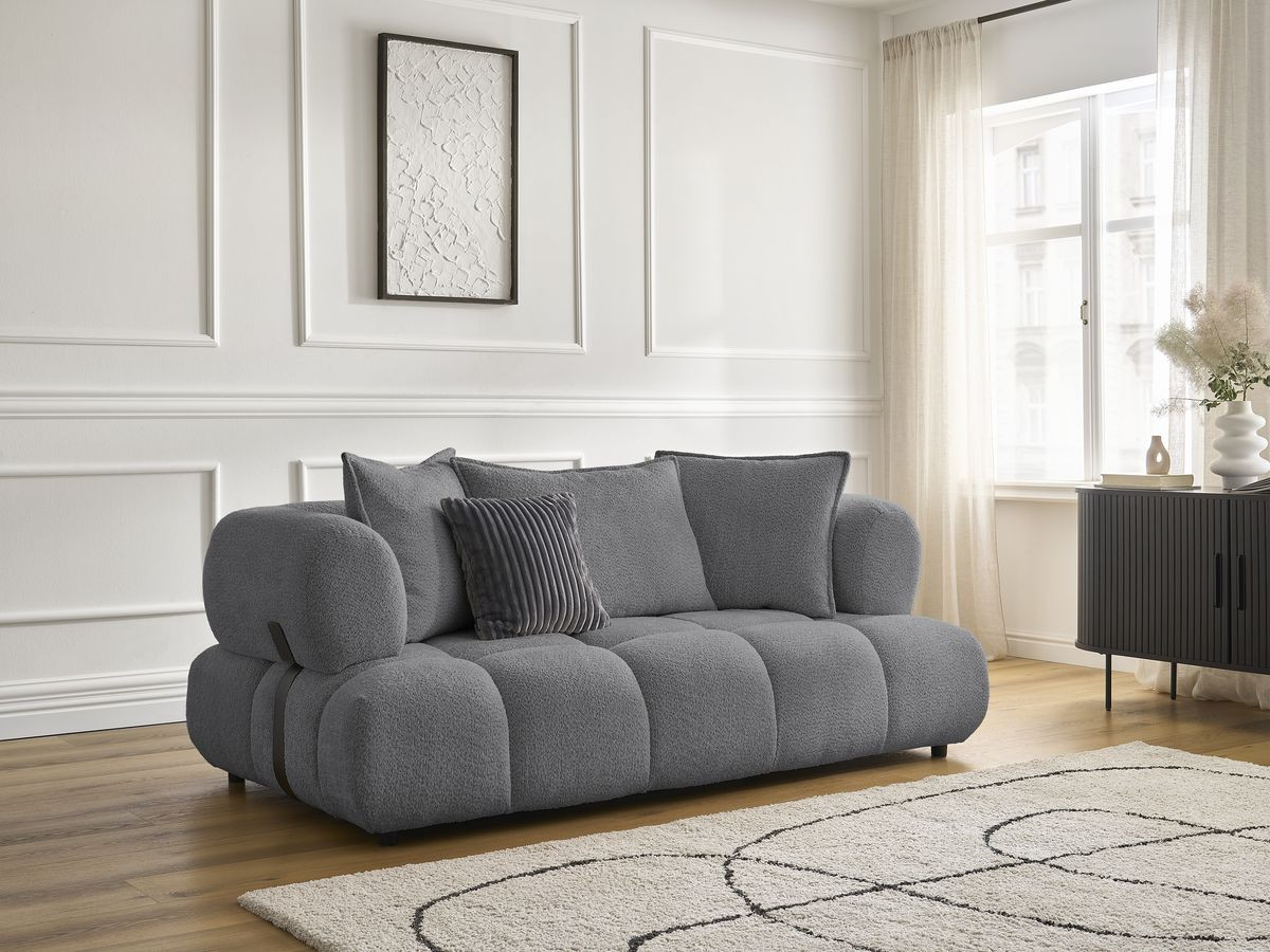 Canapé droit 2 places ALYA bouclette gris foncé