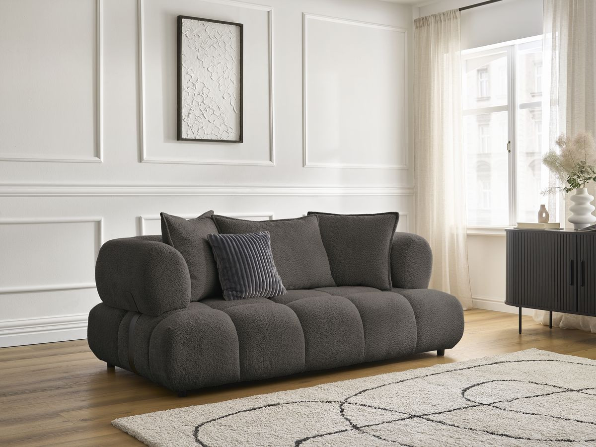 Canapé droit 2 places ALYA bouclette marron