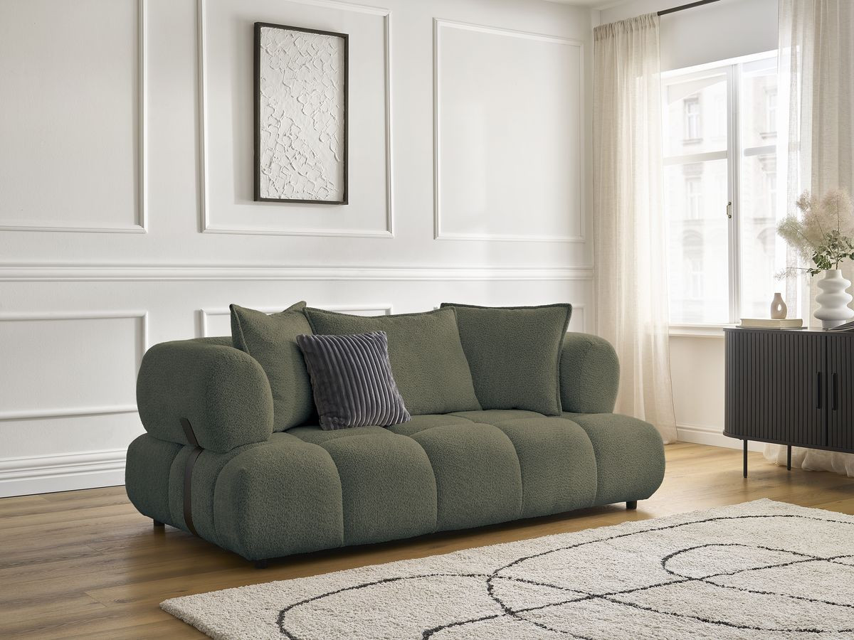 Canapé droit 2 places ALYA bouclette vert