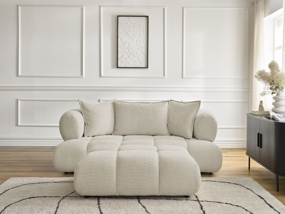 Canapé droit 2 places ALYA bouclette avec pouf beige — vue 5