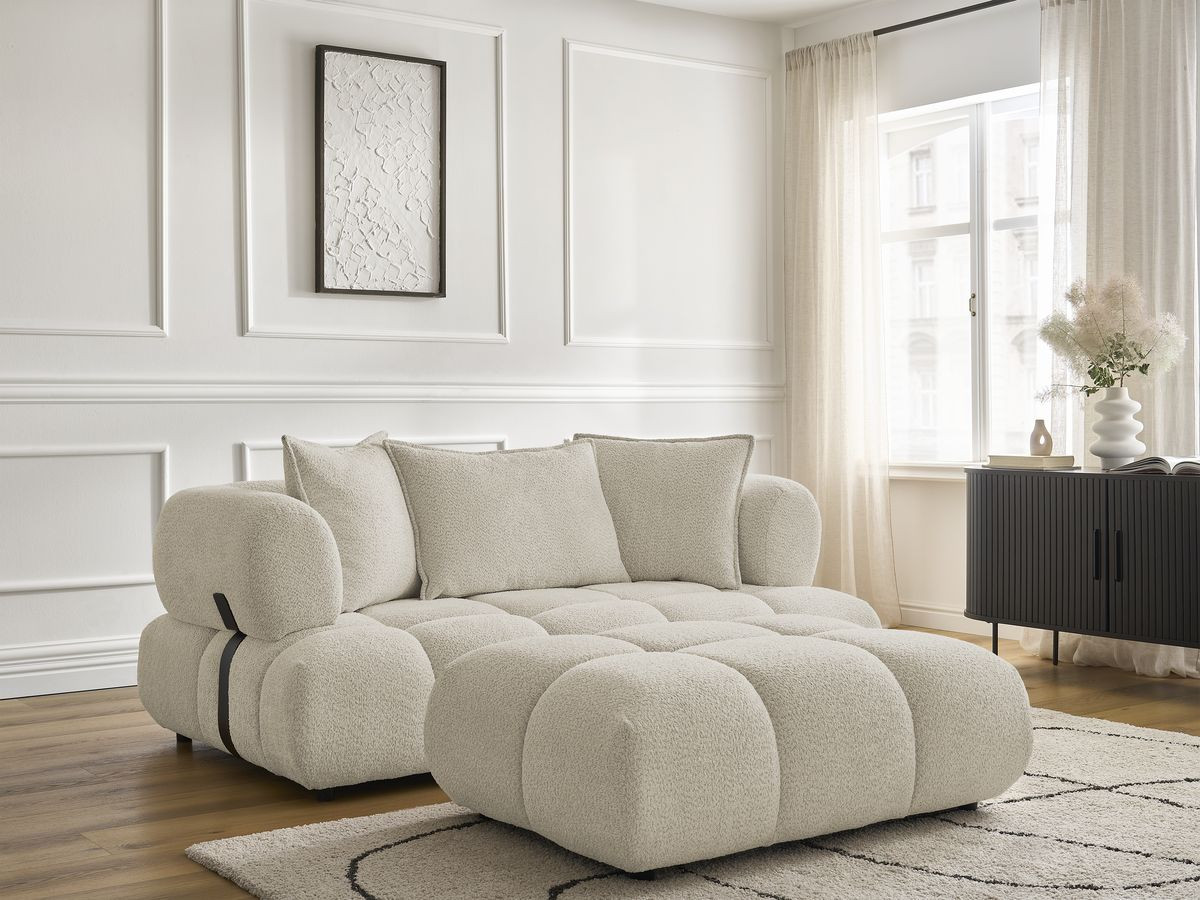 Canapé droit 2 places ALYA bouclette avec pouf beige — vue 6