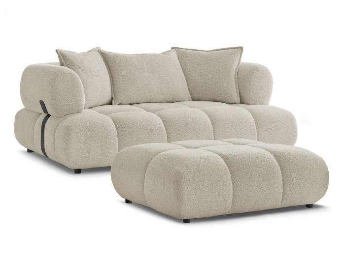 Canapé droit fixe 2 places ALYA tissu bouclette avec pouf