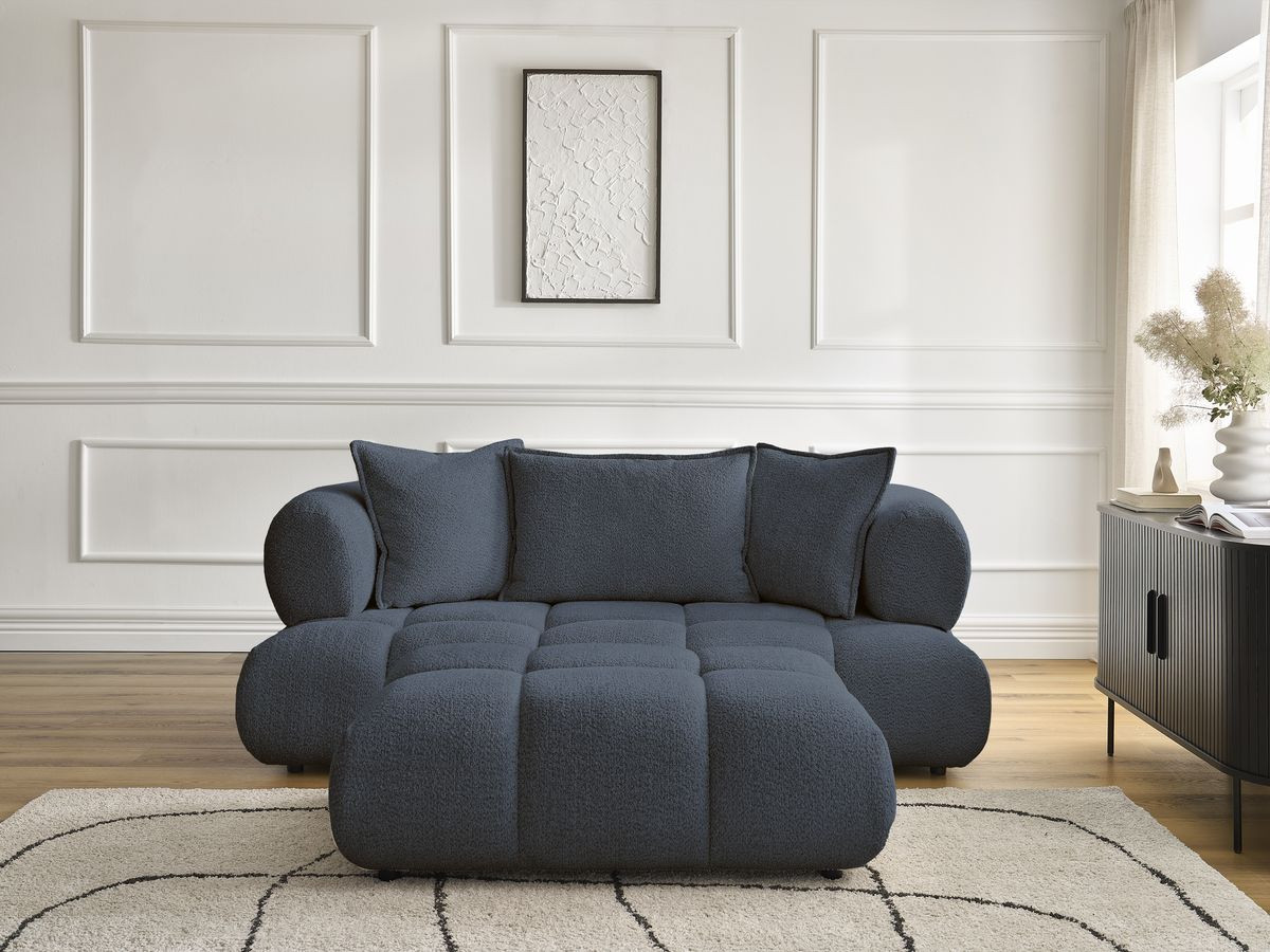 Canapé droit 2 places ALYA bouclette avec pouf bleu foncé — vue 5