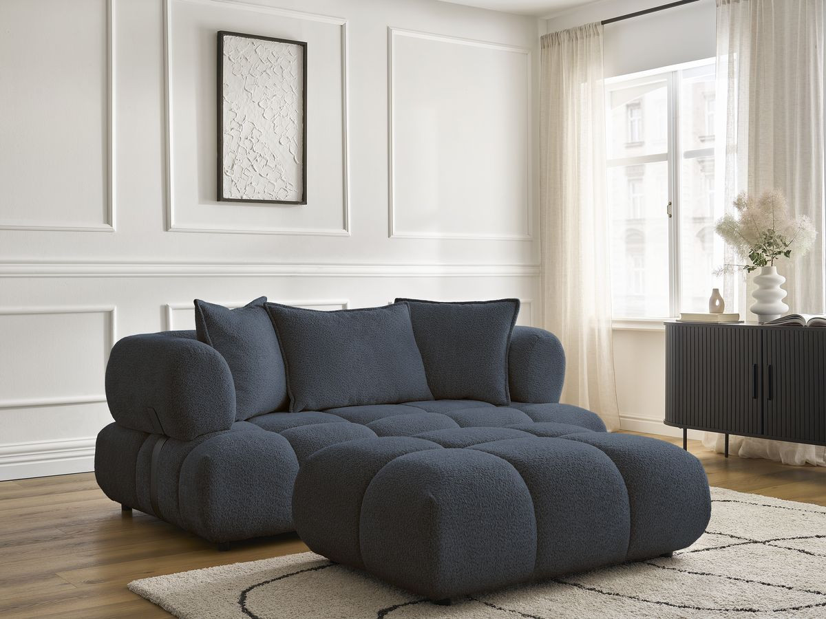 Canapé droit 2 places ALYA bouclette avec pouf bleu foncé — vue 6