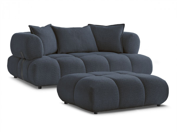 Canapé droit fixe 2 places ALYA tissu bouclette avec pouf