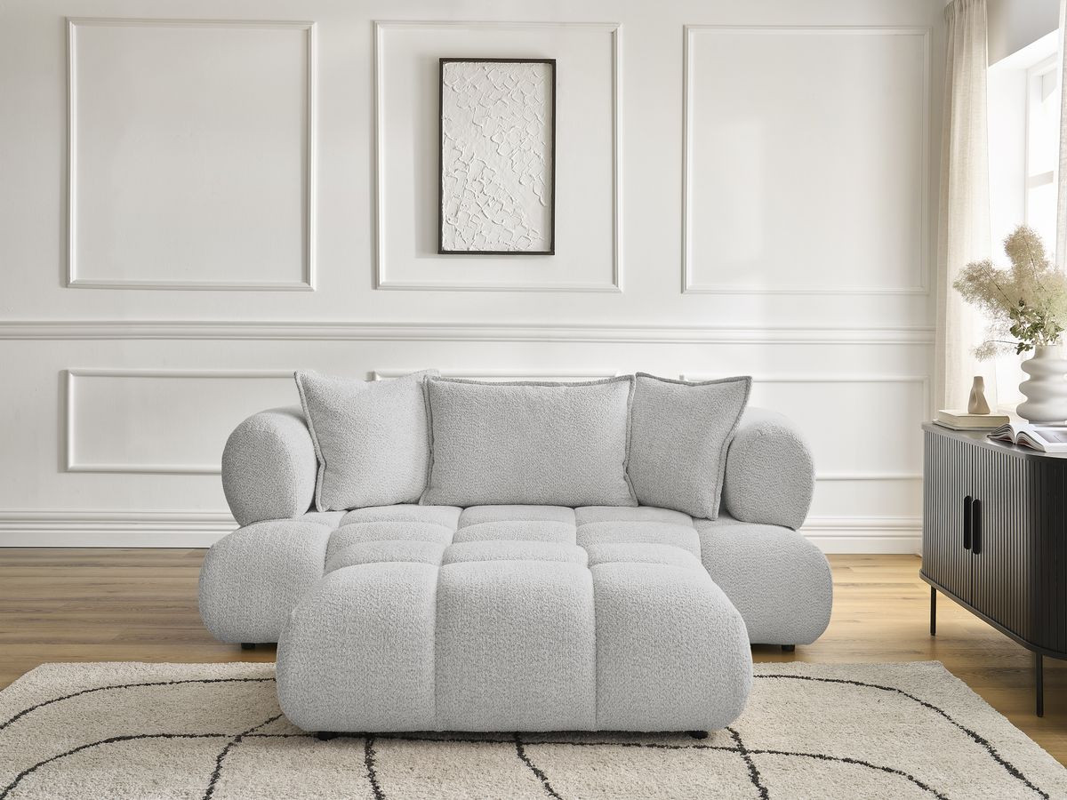 Canapé droit 2 places ALYA bouclette avec pouf gris clair — vue 5
