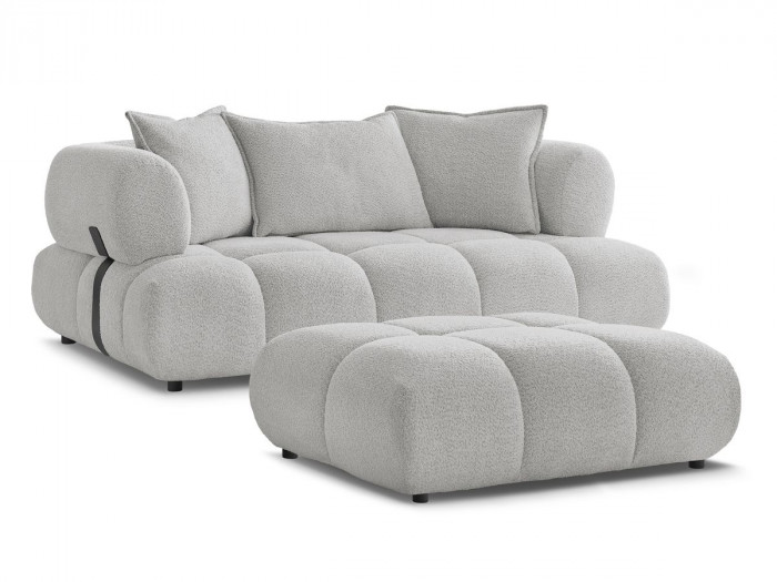 Canapé droit fixe 2 places ALYA tissu bouclette avec pouf