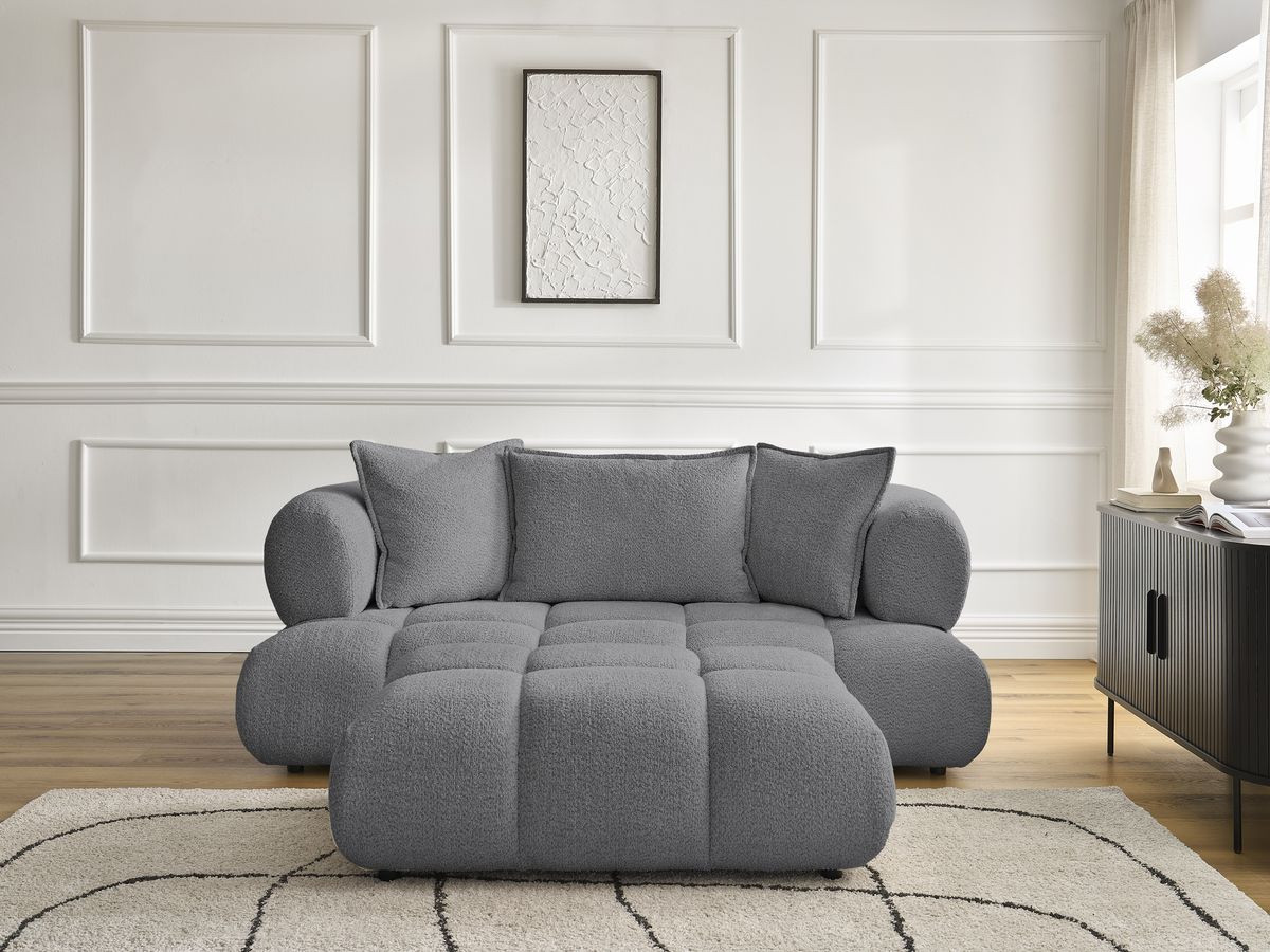 Canapé droit 2 places ALYA bouclette avec pouf gris foncé — vue 5