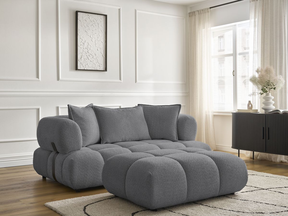 Canapé droit 2 places ALYA bouclette avec pouf gris foncé — vue 6