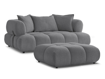 Canapé droit fixe 2 places ALYA tissu bouclette avec pouf