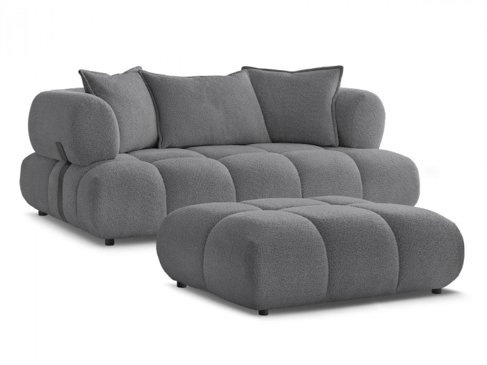 Canapé droit fixe 2 places ALYA tissu bouclette avec pouf
