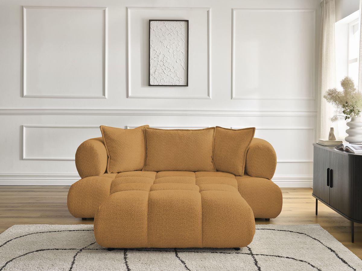 Canapé droit 2 places ALYA bouclette avec pouf jaune — vue 5