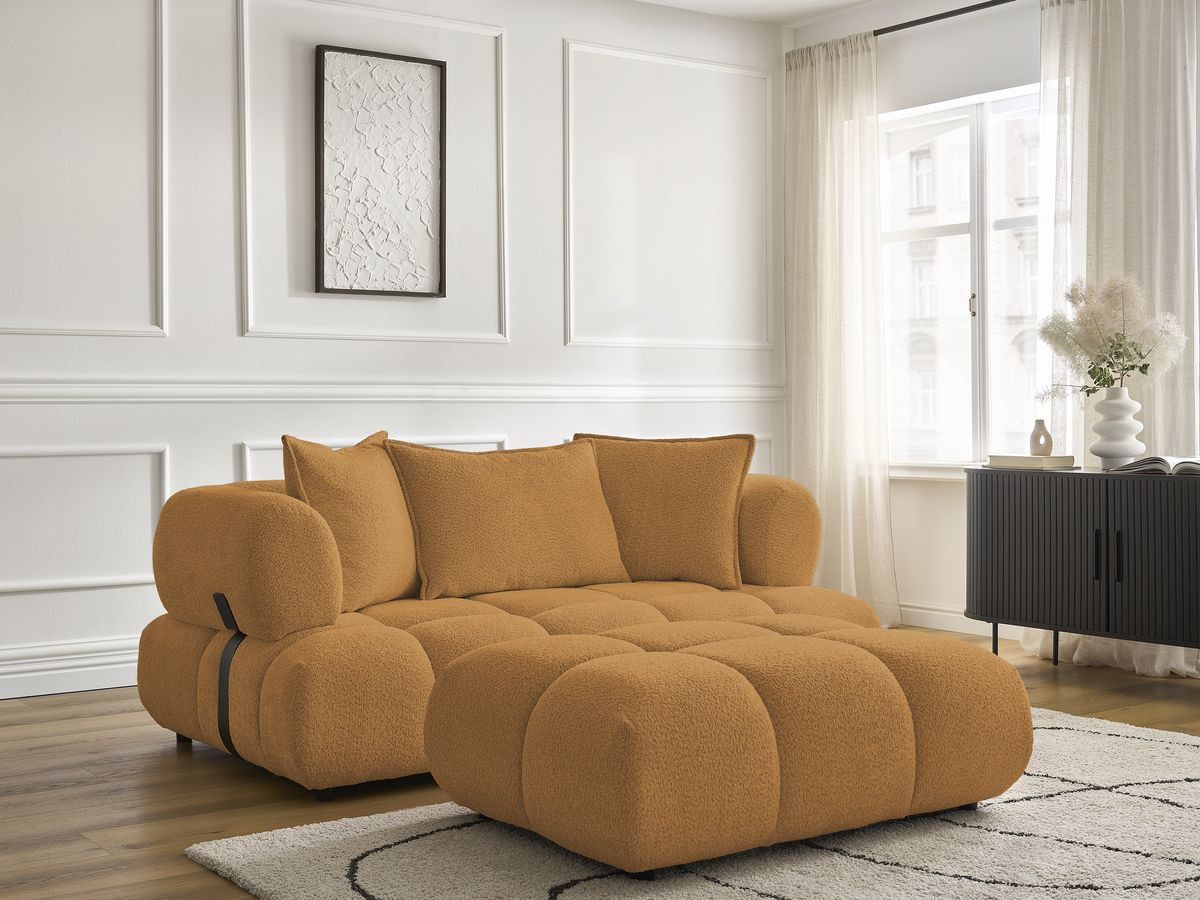 Canapé droit 2 places ALYA bouclette avec pouf jaune — vue 6