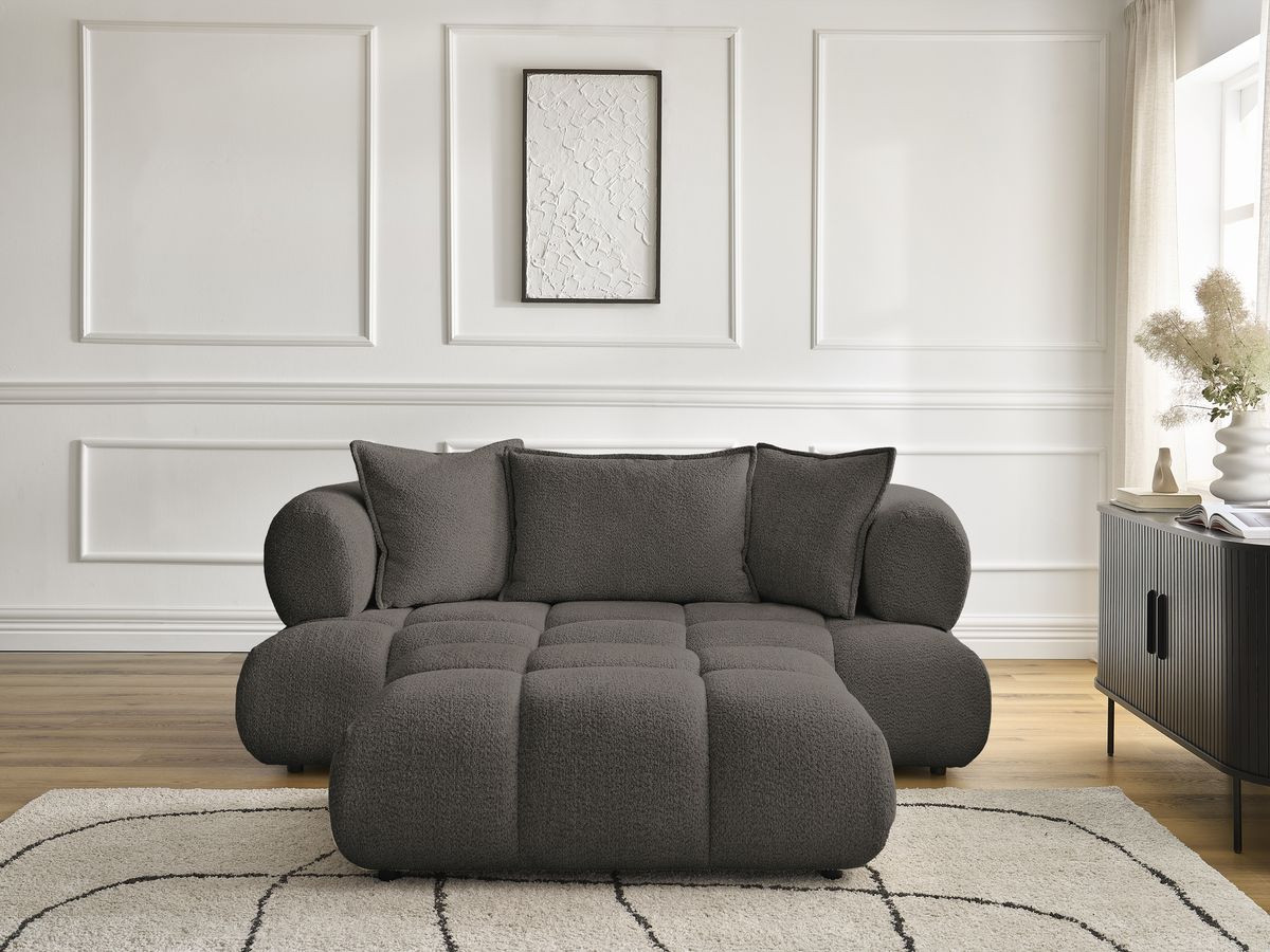 Canapé droit 2 places ALYA bouclette avec pouf marron — vue 5