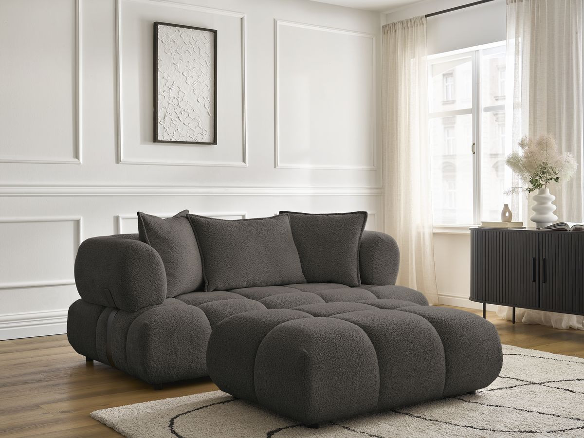 Canapé droit 2 places ALYA bouclette avec pouf marron — vue 6