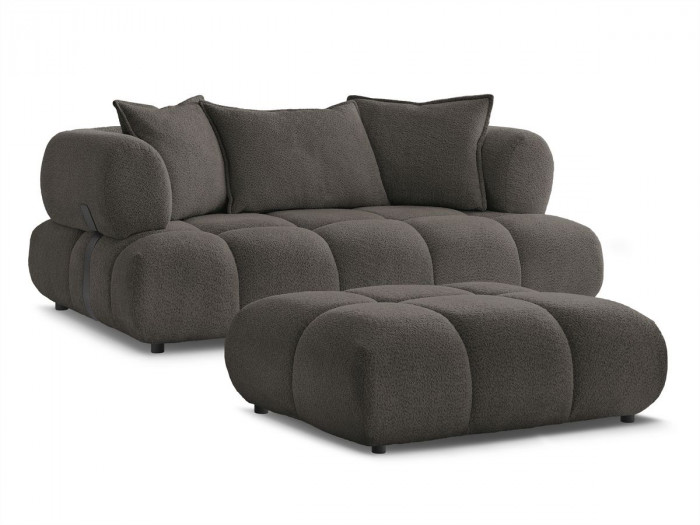 Canapé droit fixe 2 places ALYA tissu bouclette avec pouf