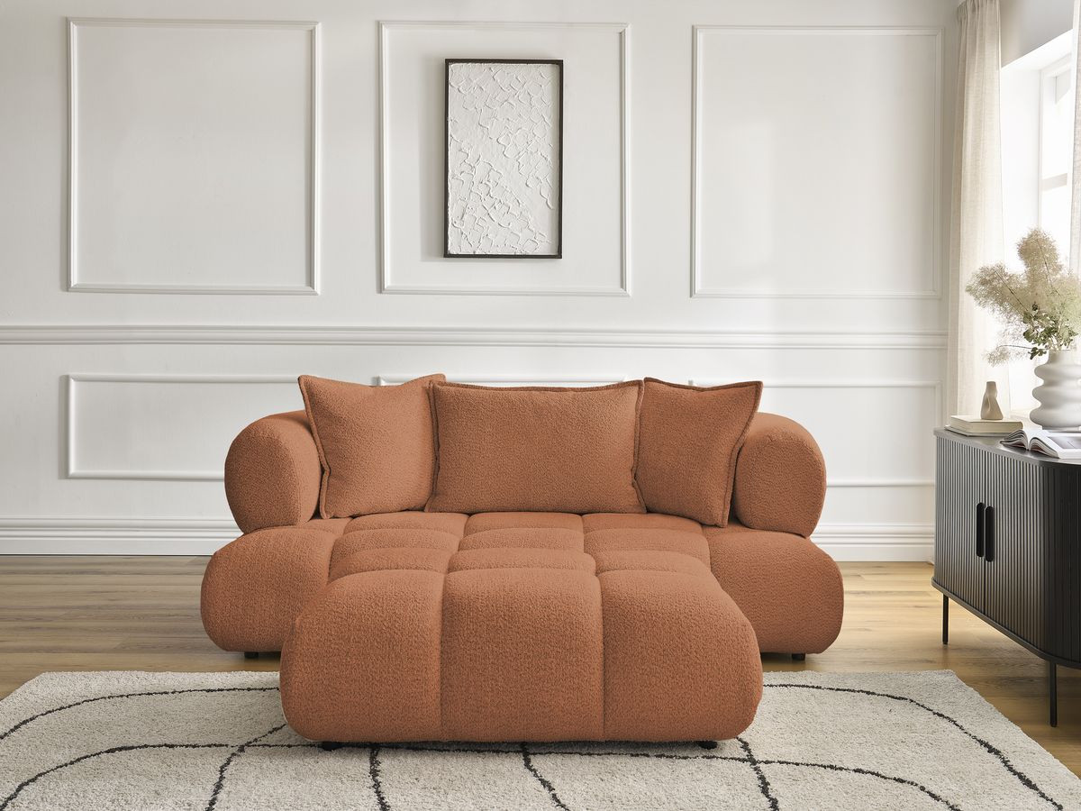 Canapé droit 2 places ALYA bouclette avec pouf orange — vue 5