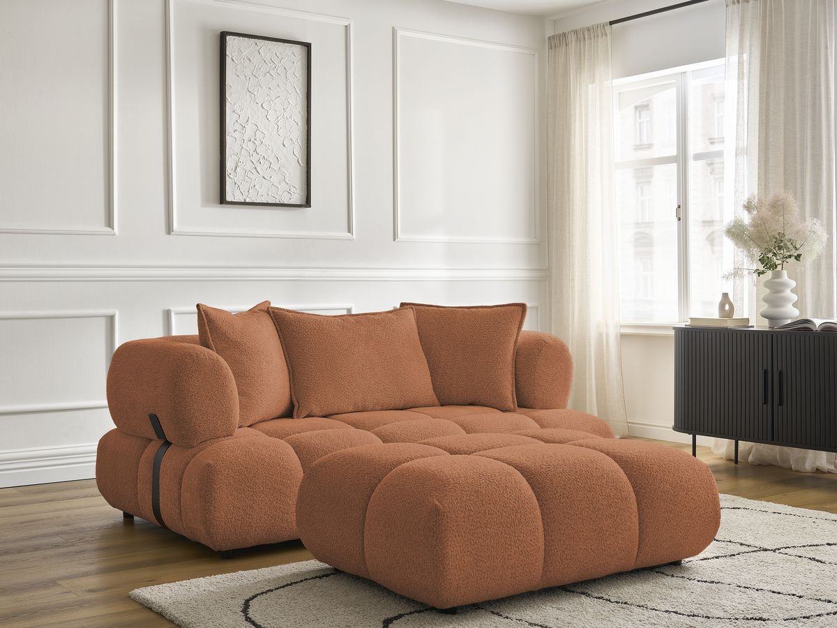 Canapé droit 2 places ALYA bouclette avec pouf orange — vue 6