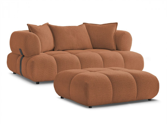 Canapé droit fixe 2 places ALYA tissu bouclette avec pouf