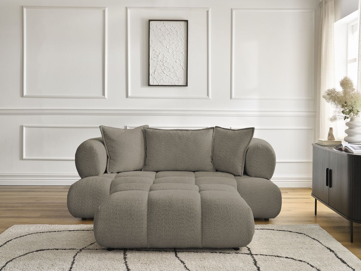 Canapé droit 2 places ALYA bouclette avec pouf taupe — vue 5