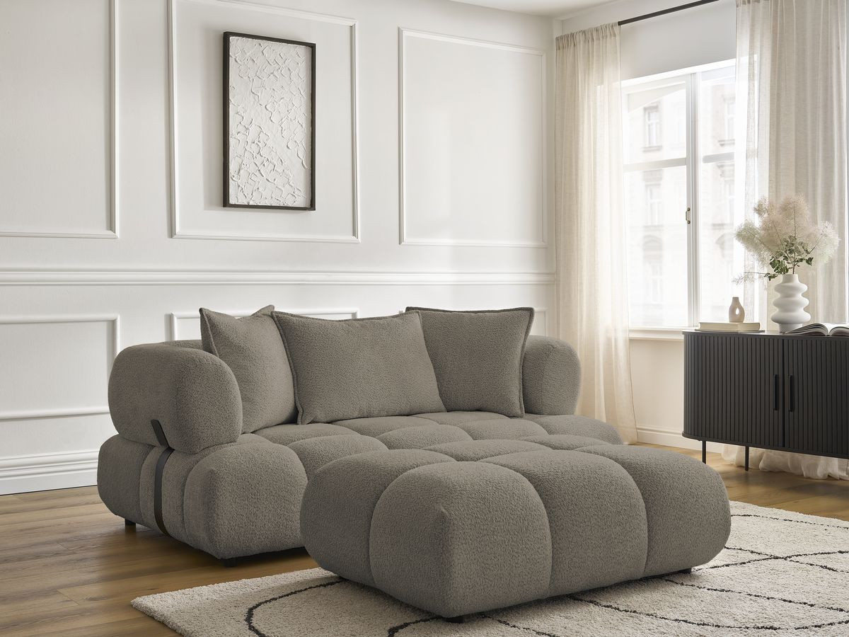 Canapé droit 2 places ALYA bouclette avec pouf taupe — vue 6