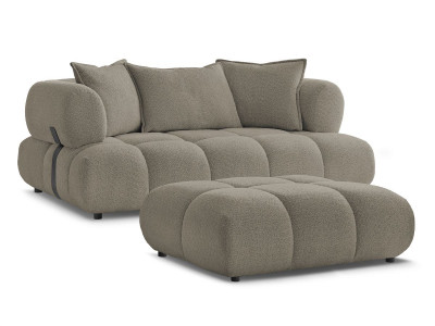Canapé droit fixe 2 places ALYA tissu bouclette avec pouf