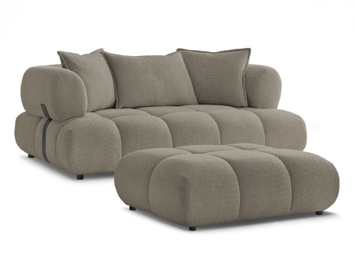 Canapé droit fixe 2 places ALYA tissu bouclette avec pouf