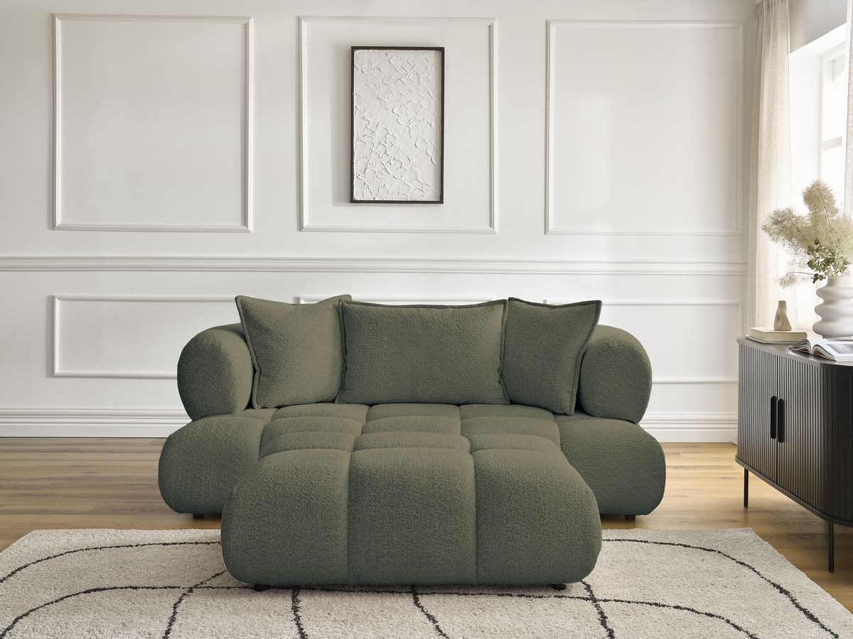 Canapé droit 2 places ALYA bouclette avec pouf vert — vue 5