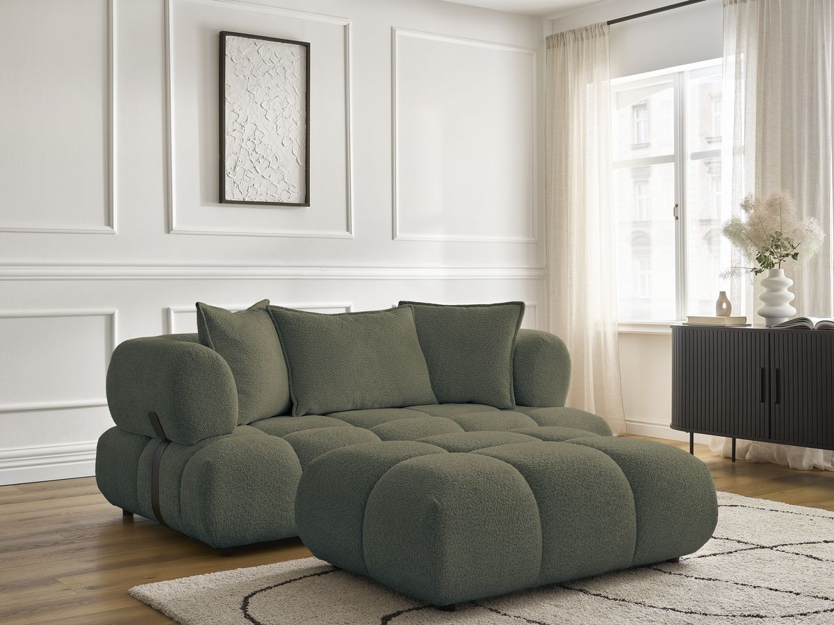 Canapé droit 2 places ALYA bouclette avec pouf vert — vue 6