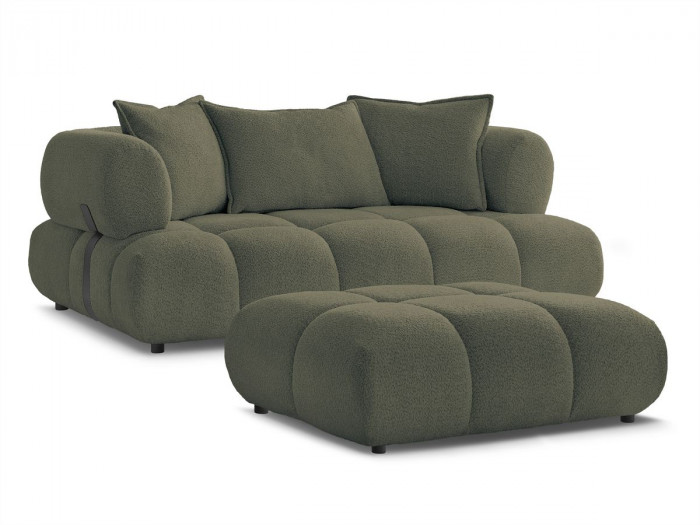 Canapé droit fixe 2 places ALYA tissu bouclette avec pouf
