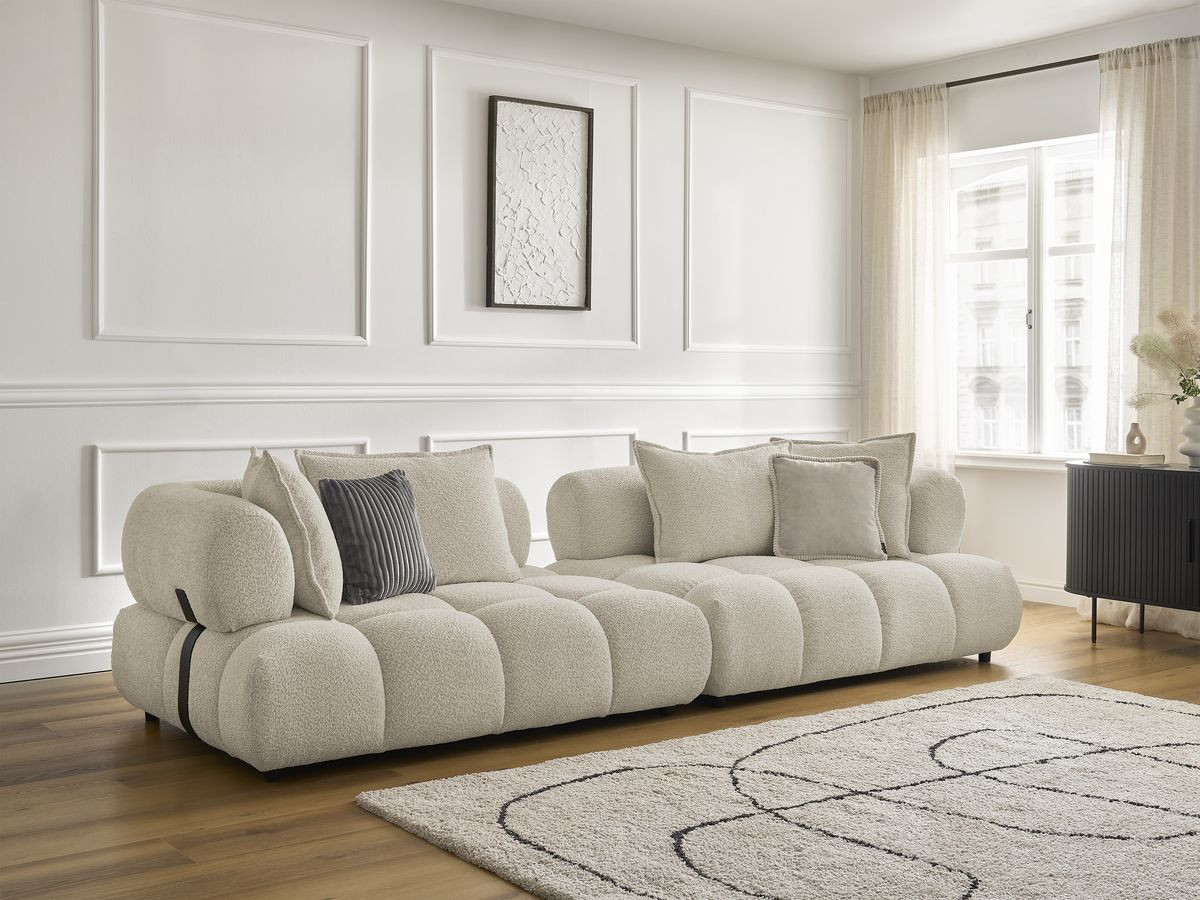 Canapé droit 4 places ALYA bouclette beige