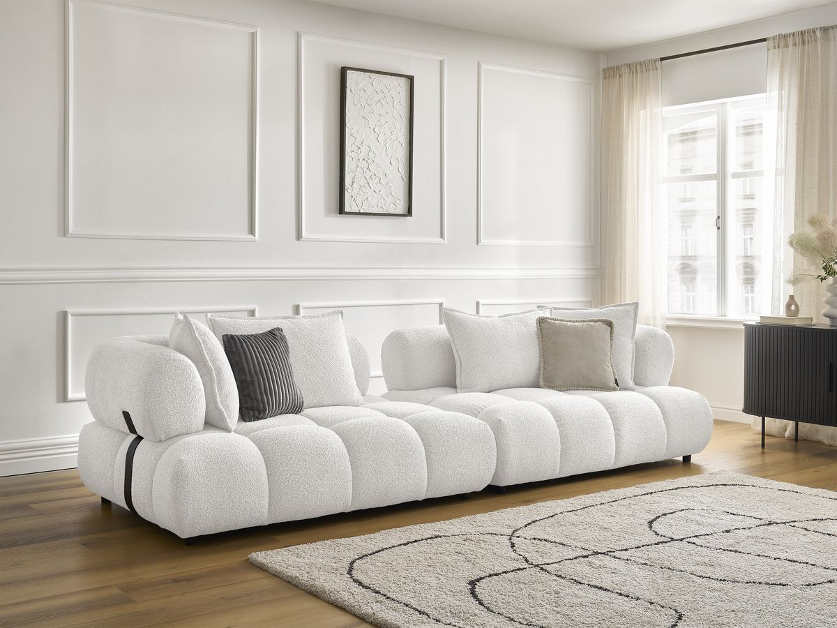 Canapé droit 4 places ALYA bouclette blanc